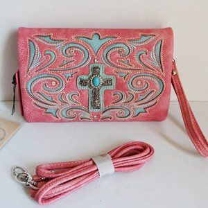 P&G Collection Convertible Bag Silver Cross & Cut-Out Design Wristlet/Shoulder